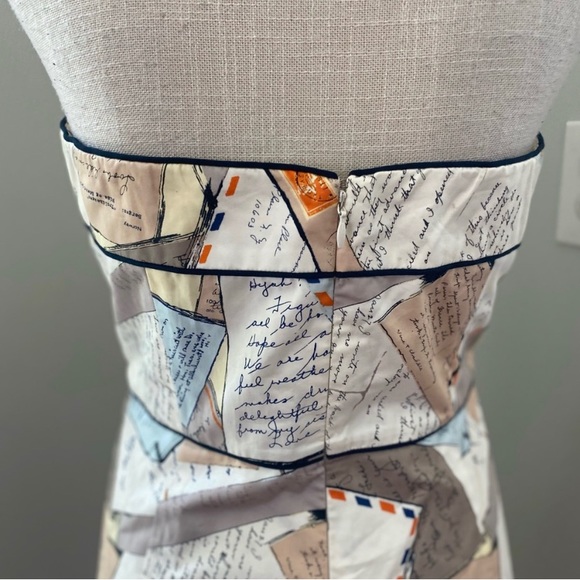 J. Crew Cream Lt. Blue Tan Love Letter Postcard Sundress - Picture 5 of 7